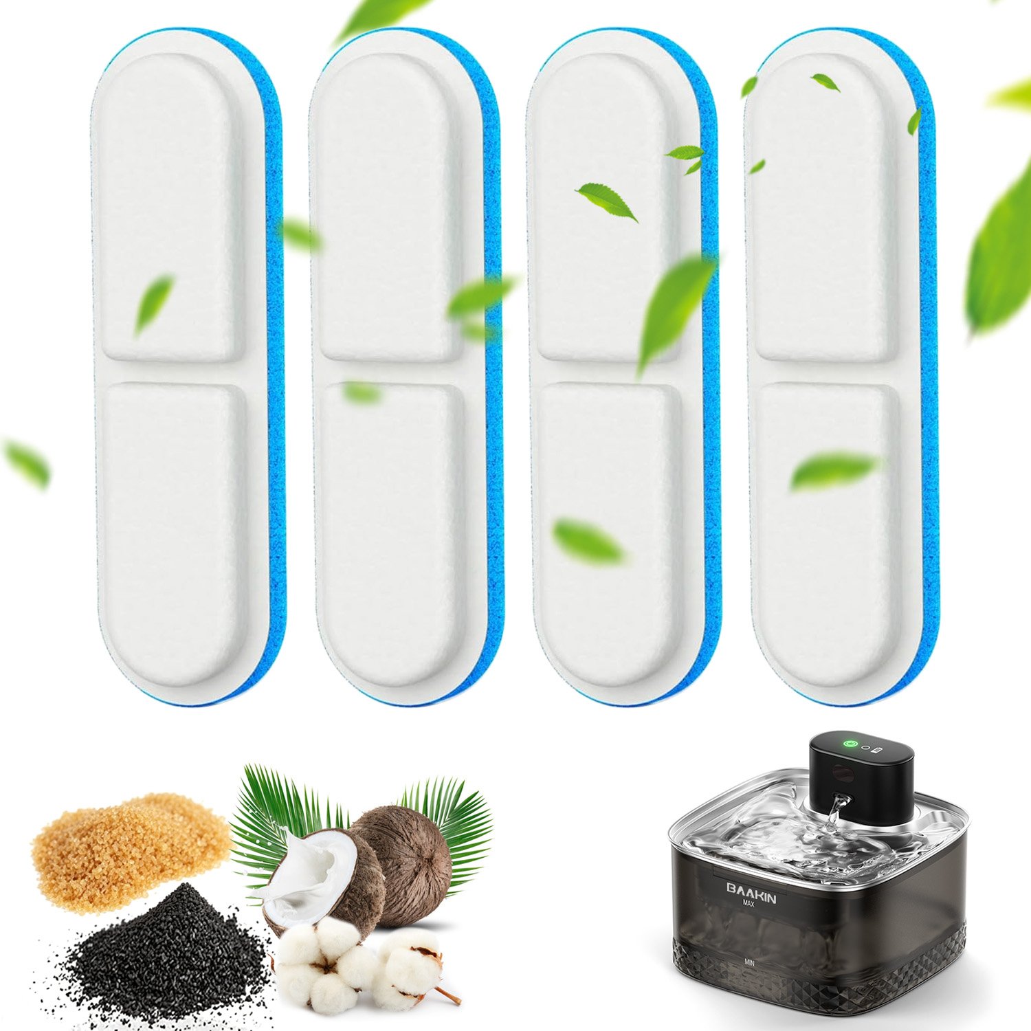 Pet Water Fountain Filters Suitable For BAAKIN Pet Water Fountain WF310 Including 4 Filters